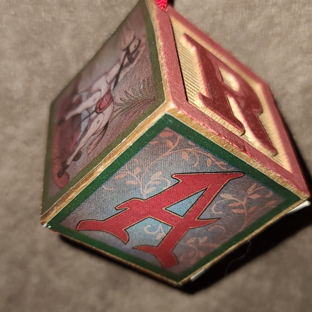 vintage alphabet block christmas ornament